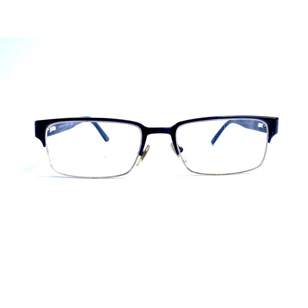 Versace Black Metal Rectangular Glasses Brown Tortoise Temples Italy 53 18 140